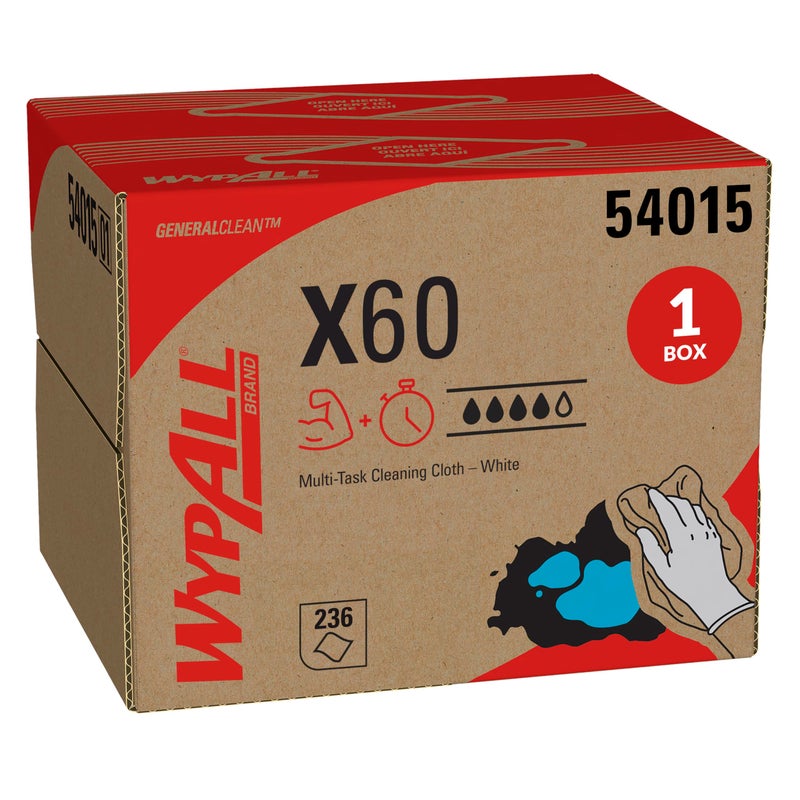 WypAll GeneralClean X60 Cloths Multi-Task Cleaning Wipes (54015), Brag Box, Strong and Absorbent Towels, White (1 Pack of 236 Sheets, 236 Sheet Total) - Image 1